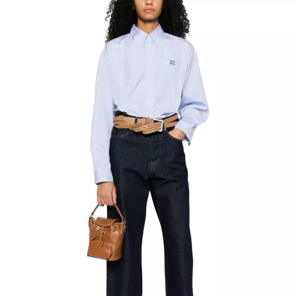 Striped Logo Embroidered Shirt Blue