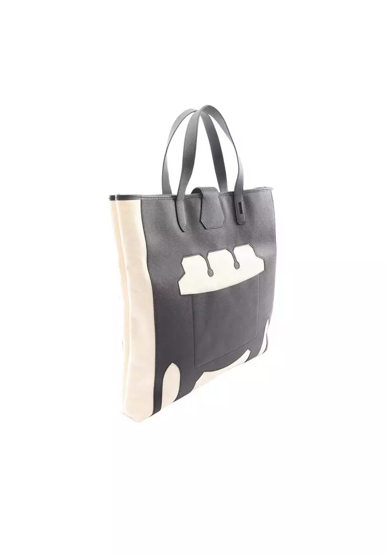 Pre-Loved Hermès Toile And Epsome Monsieur B Cutting Tote