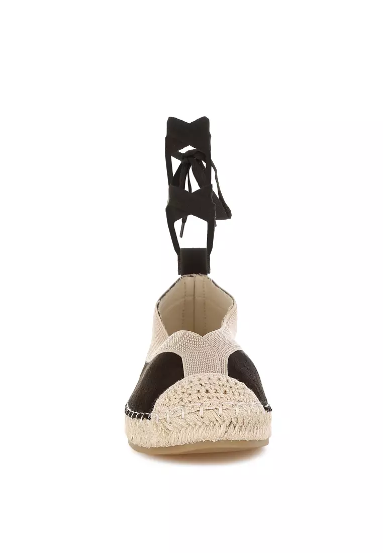 Microfiber Detachable Lace Espadrilles In Black