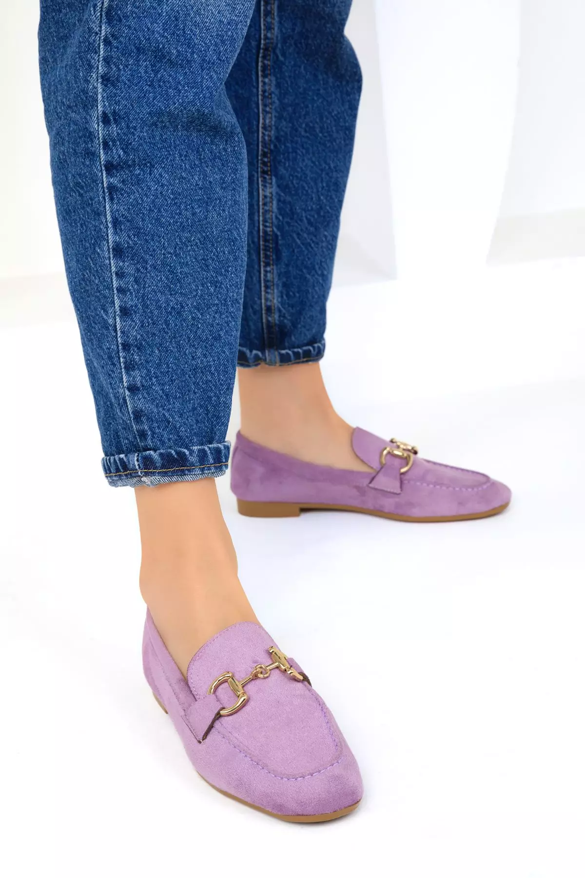 Metal Detail Suede Flats