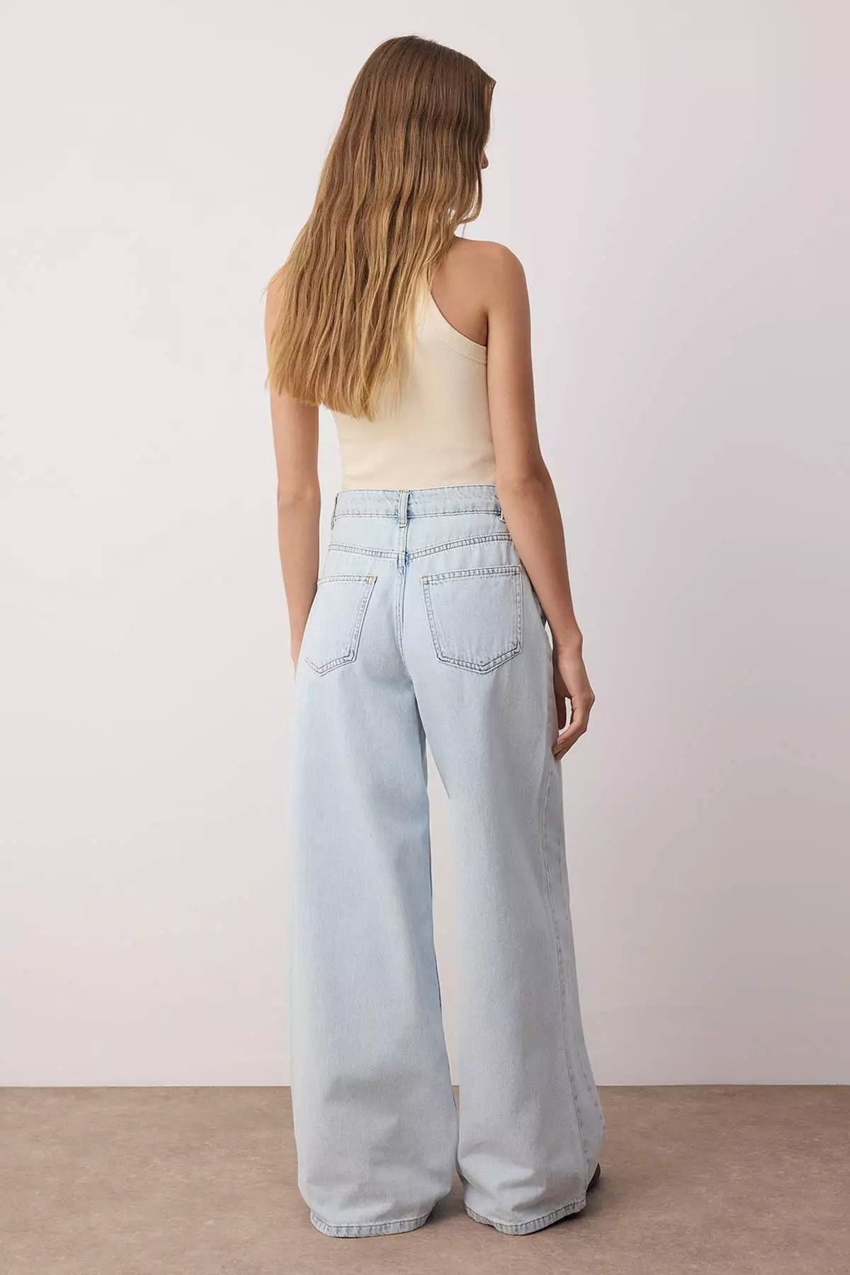 Light Blue Detailed Low Waist Skater Jeans
