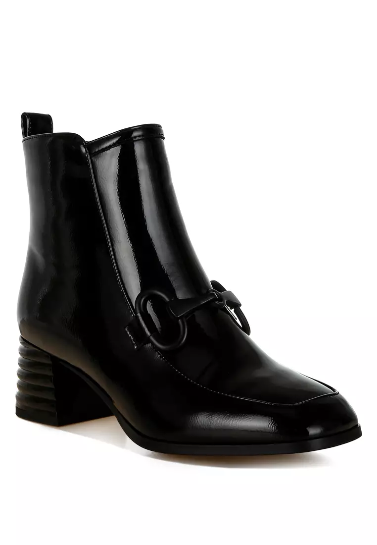 Black Textured Block Heel Ankle Boots