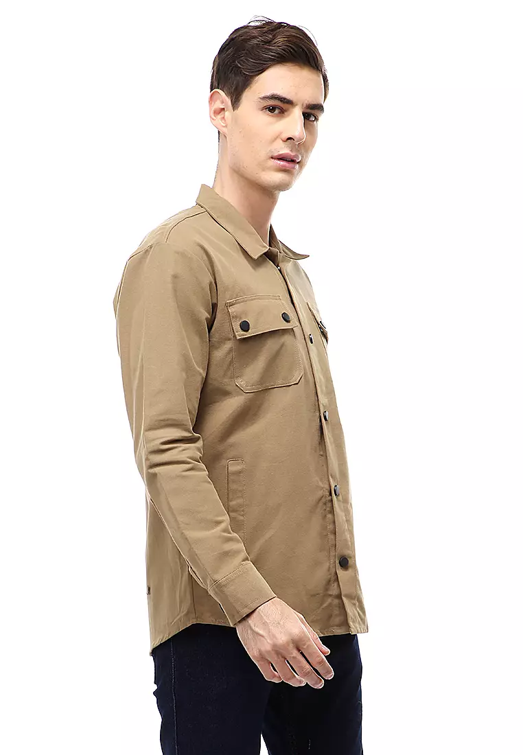 Clover Outerwear Jacket Pria Simple Design Material Canvas Suede ORIGINAL - Khaki