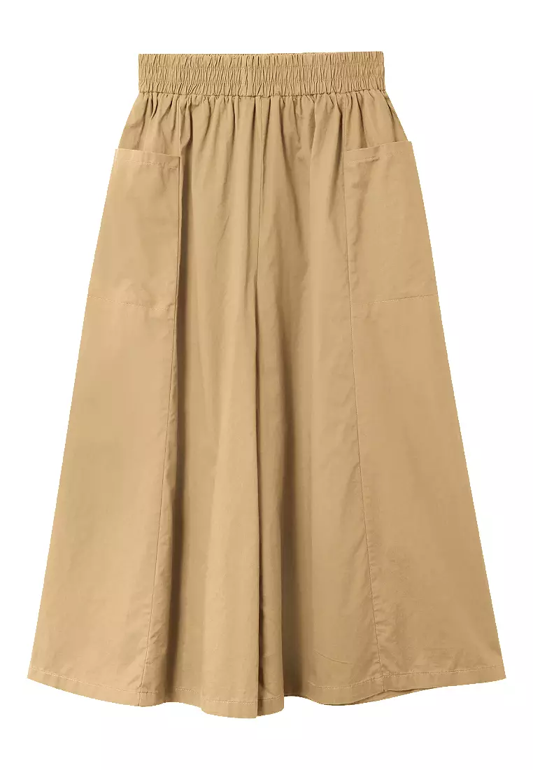 Cotton Elastic Waist Wide-Leg Cropped Trousers [BA3858]