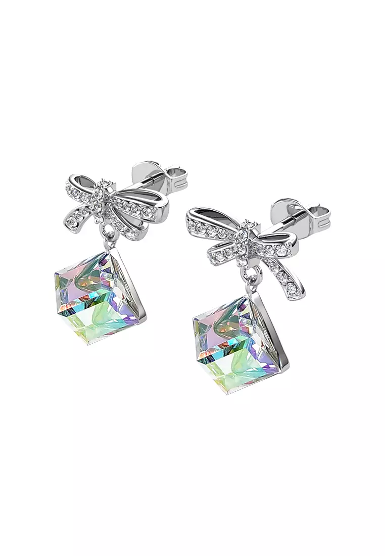 Posie Cube Earring WG AB Rainbow Crystal - Anting Crystal by Her Jewellery