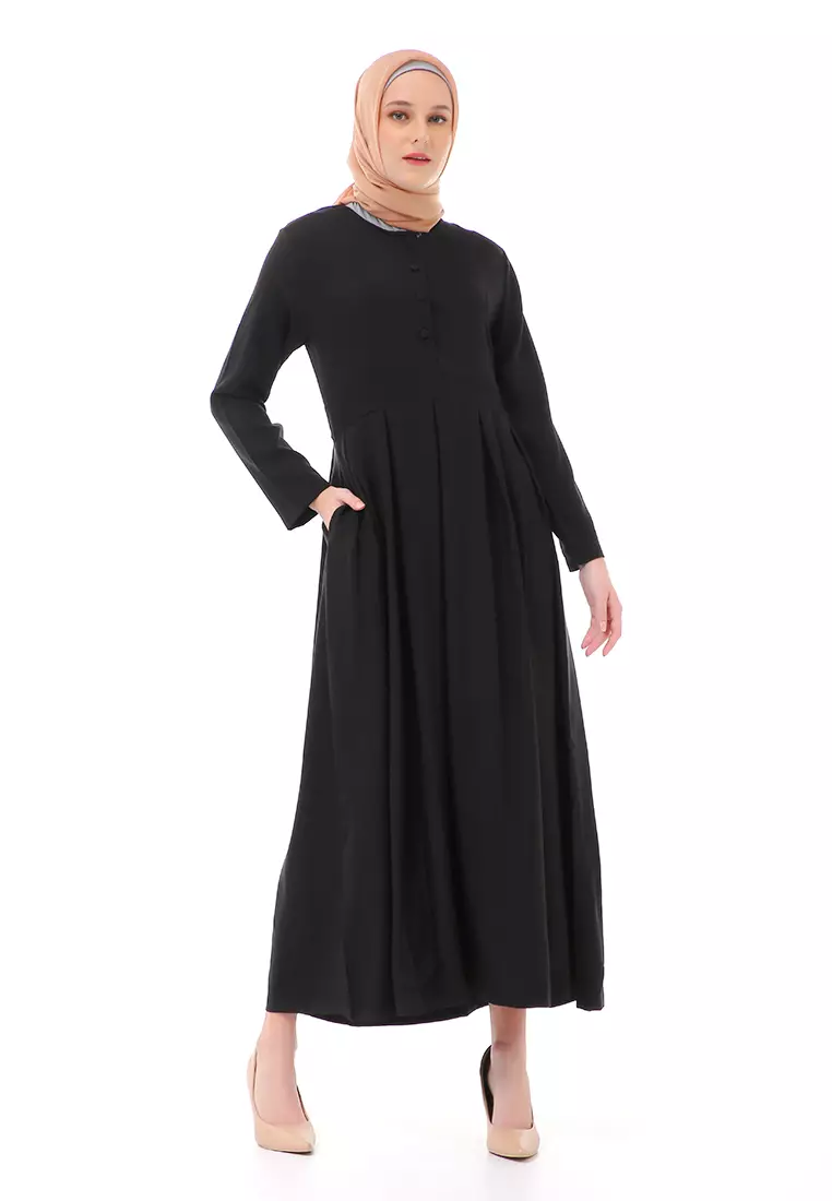 Enzy Dress Muslimah Wanita Lengan Panjang Regular Fit Premium High Quality - Black