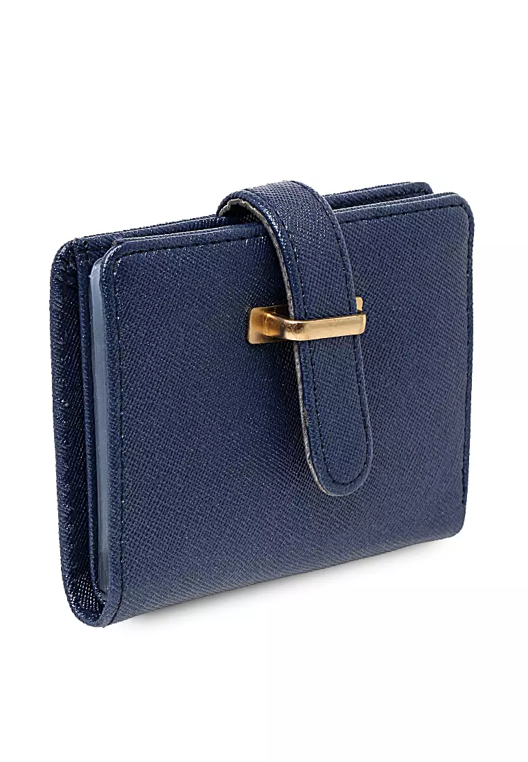 Jareth Dompet Wanita Motif Polos Simple Pengait Slot - Navy