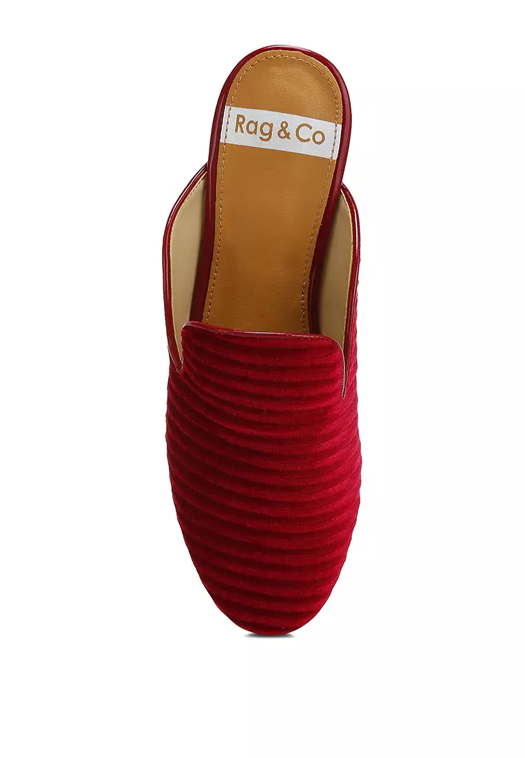 Velvet Textured Slip On Mules in Red