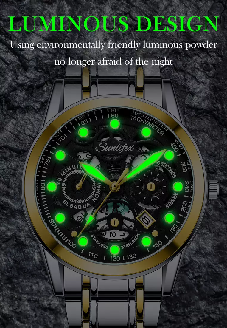 Jam Tangan Pria Anti Air Kuarsa Original Tali Stainless Steel Bisnis Santai Jam Tangan Cowok gold black