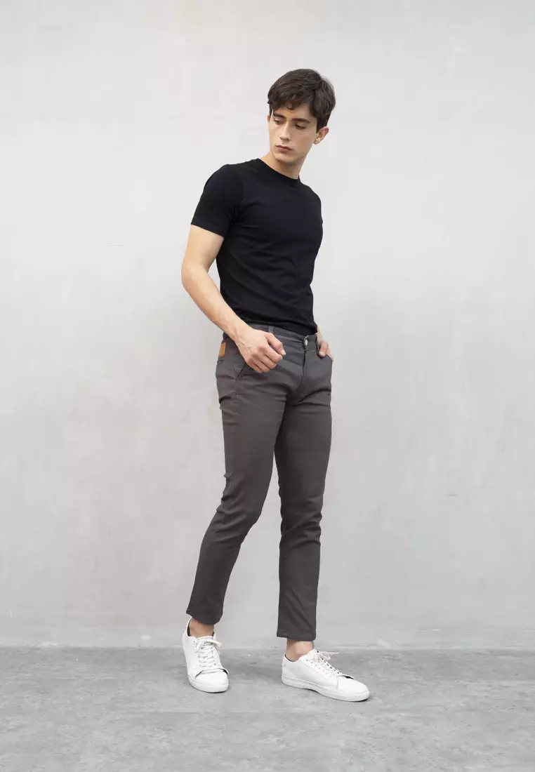 Celana Chino Panjang Pria Slim fit Stretch Jeans abu gelap