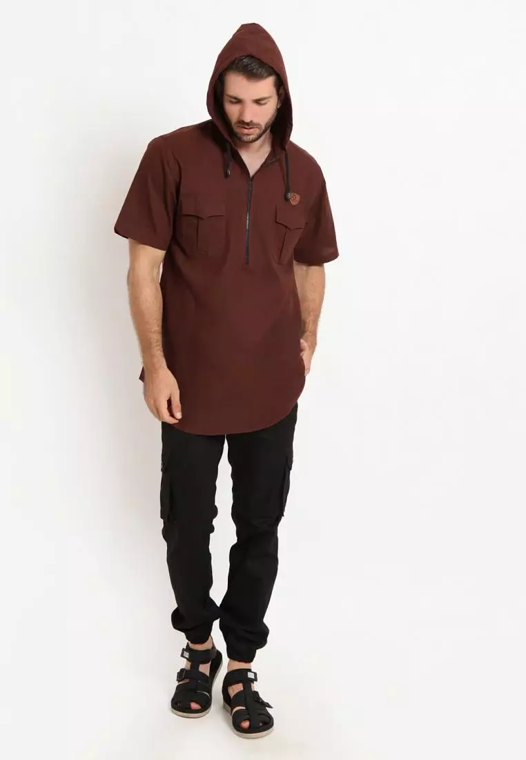 Zayidan Baju Koko Gamis Muslim Pria - Dzaki Hoodie Cokelat