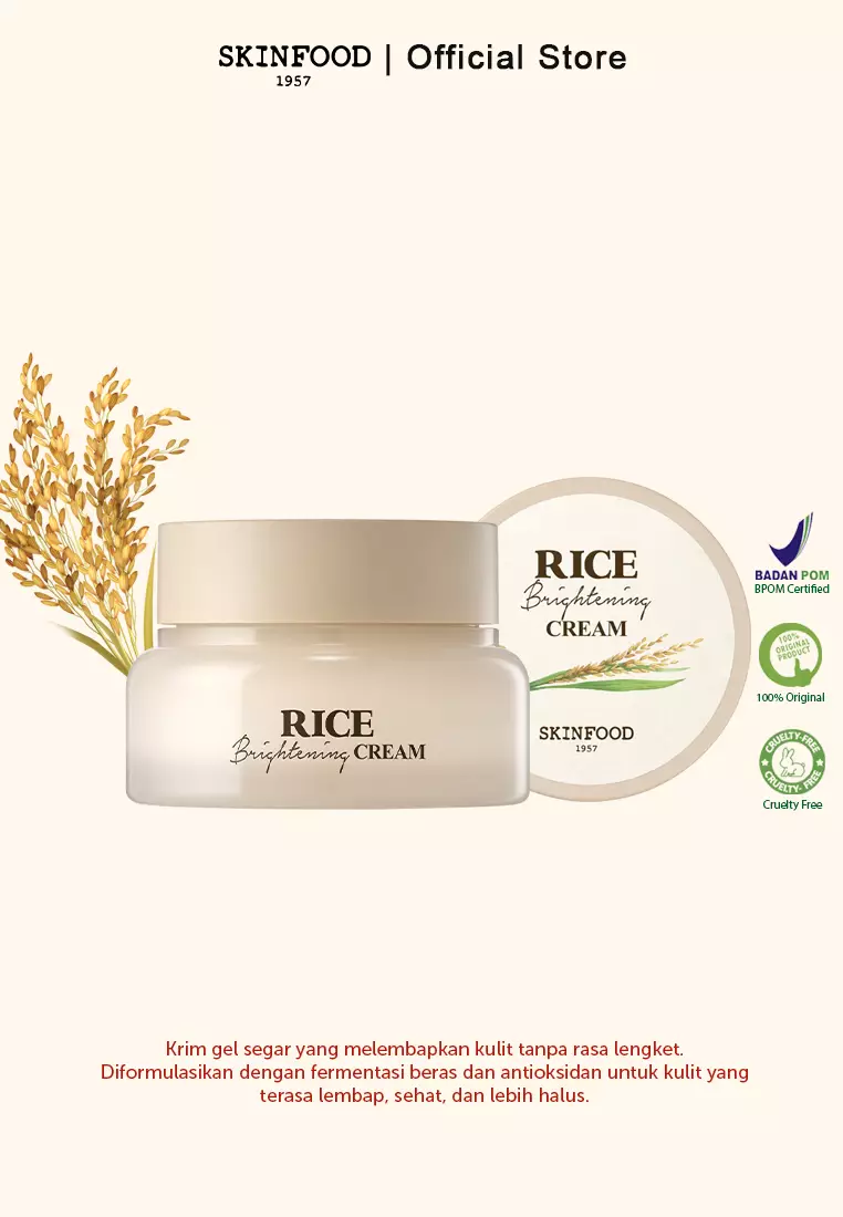 SKINFOOD RICE BRIGHTENING CREAM | Gel Moisturizer Rice Ferment Niacinamide Peptide Brightening Hydrating