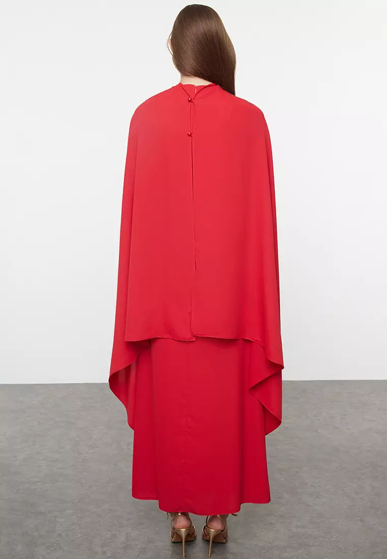 Modest Cape Maxi Evening Dress