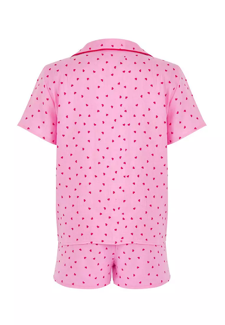 Pink Heart Bias Muslin Shorts Pajama Set
