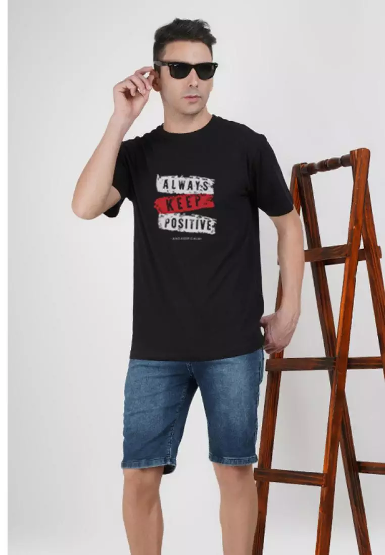 Always Keep Positive Black Tee Cotton Short Sleeve Essential T-Shirt