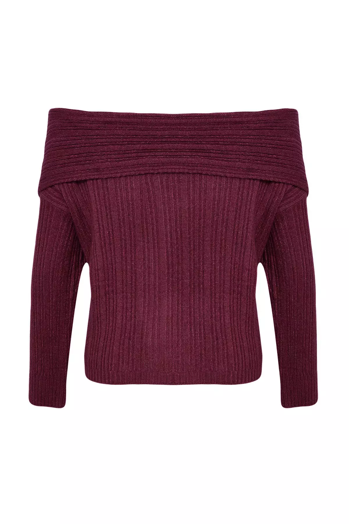 Burgundy Soft Textured Carmen Collar Knitwear Sweater