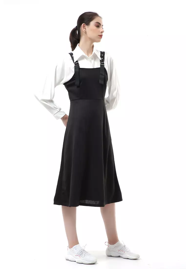 Nayra One Set Setelan Kemeja Dress Kodok Wanita Lengan Panjang Material Sutra ORIGINAL - White