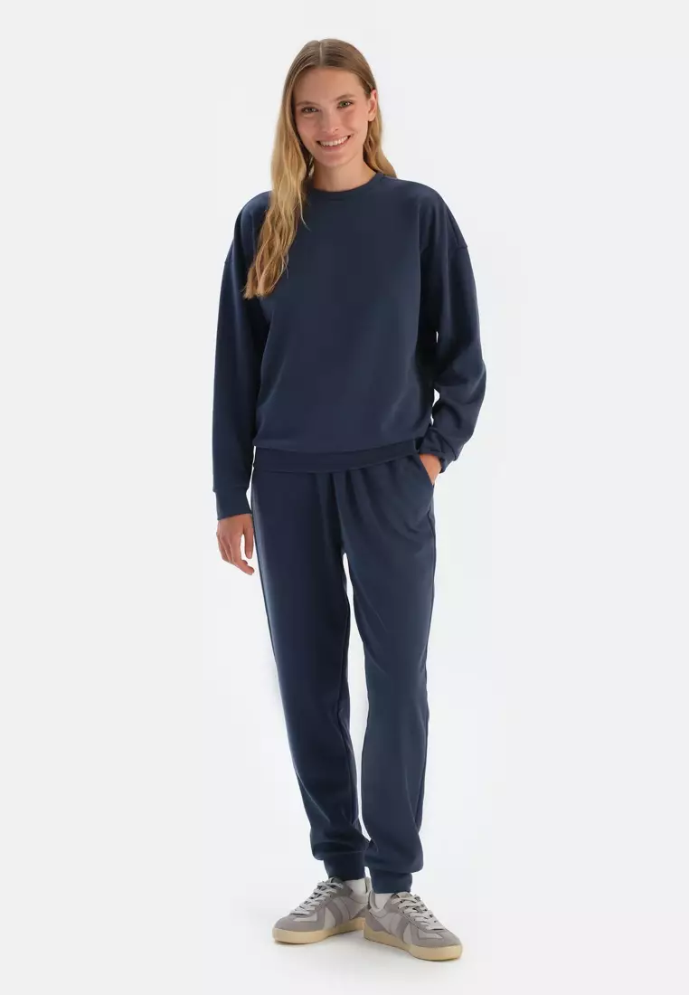 Navy Sweatshirt, Crew Neck, Regular Fit, Loungewear for Women
