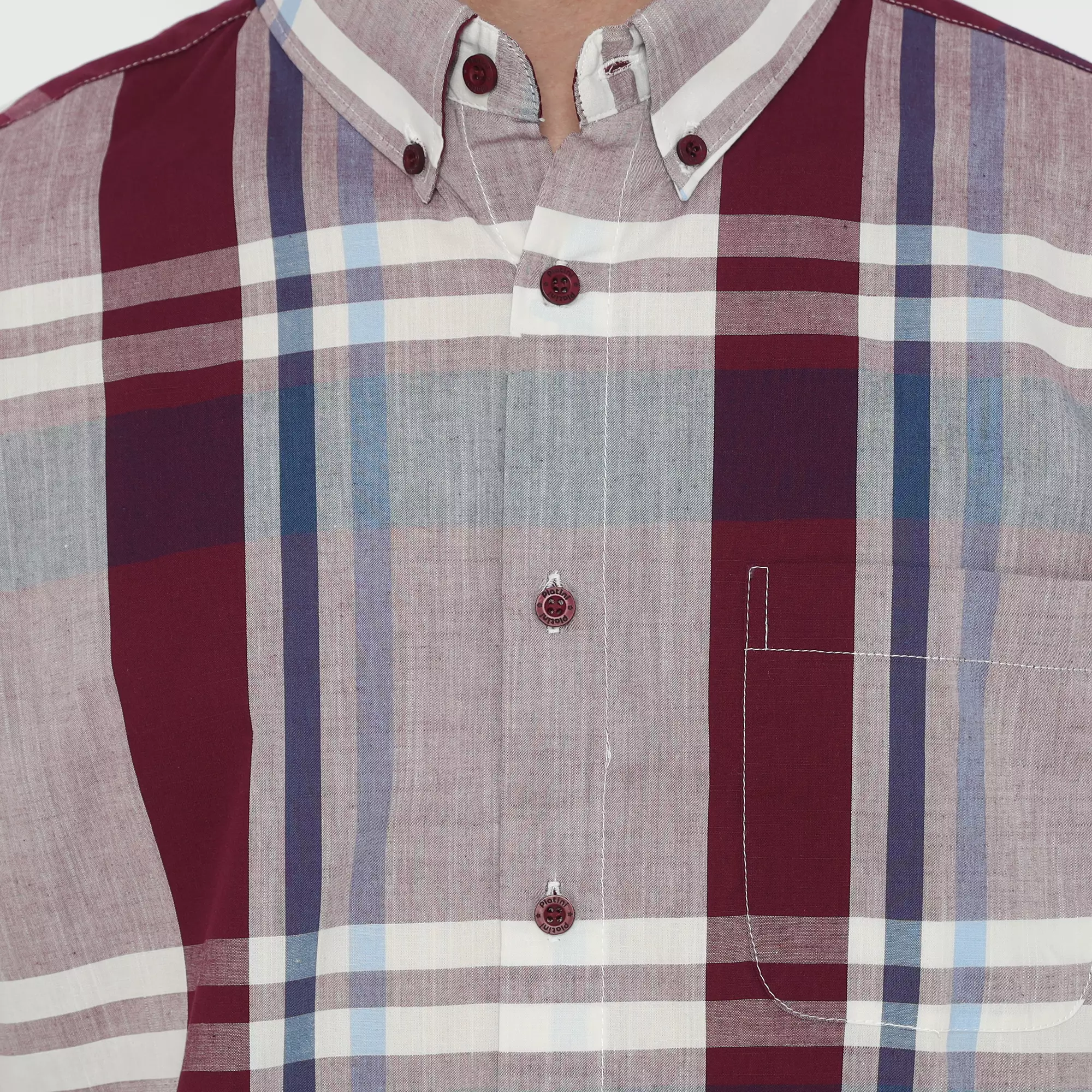 Platini Baju Kemeja Pria Lengan Panjang Kotak-Kotak Katun Maroon 76481