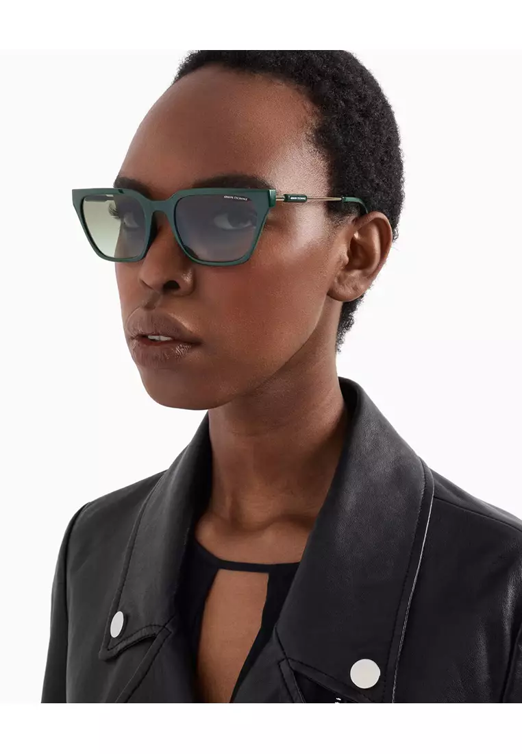Women's Cat Eye Frame Green Injected Sunglasses - AX4158S