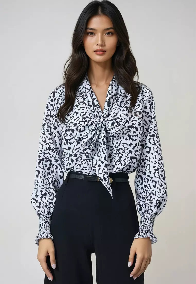 V-Neck Tie Detail Crepe Blouse