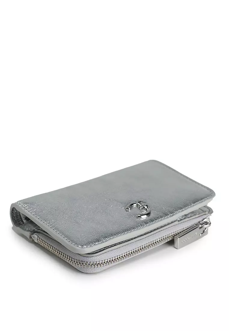 Smooth Metallic Leather Zip Wallet
