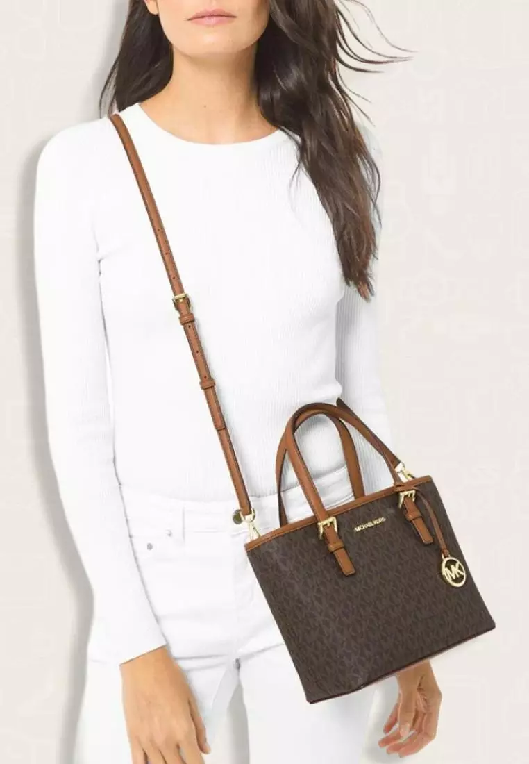 Michael Kors Jet Set Travel Extra-Small Logo Top-Zip Tote Bag Brown