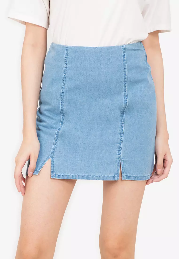Buy ZALORA BASICS Split Front Mini Denim Skirt 2024 Online ZALORA Philippines