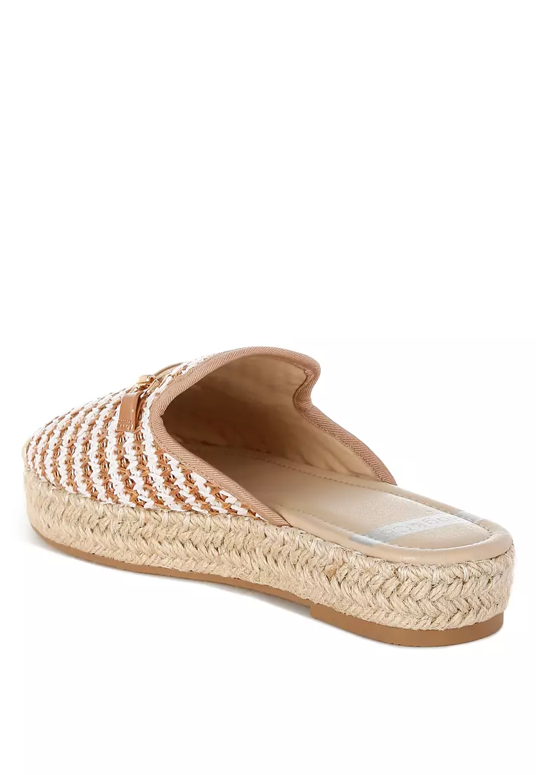 Raffia Slip-On Mules In Brown