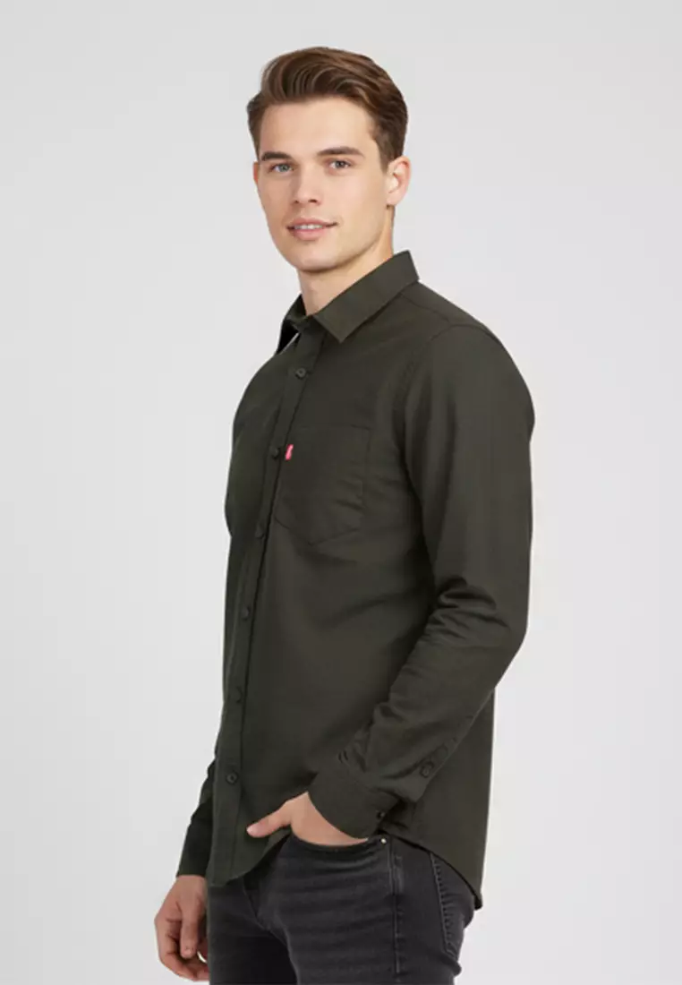 ELMO GREEN OLIVE Kemeja Lengan Panjang Pria - Top Man Shirt