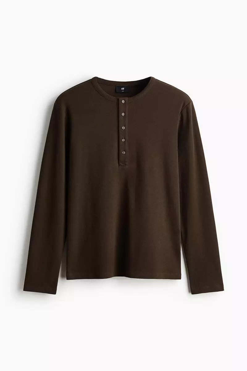 Slim Fit Ribbed Henley shirt