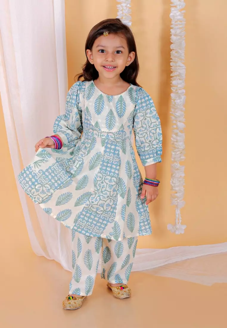 Neeldhara Girls Floral Print Anarkali Kurta Set