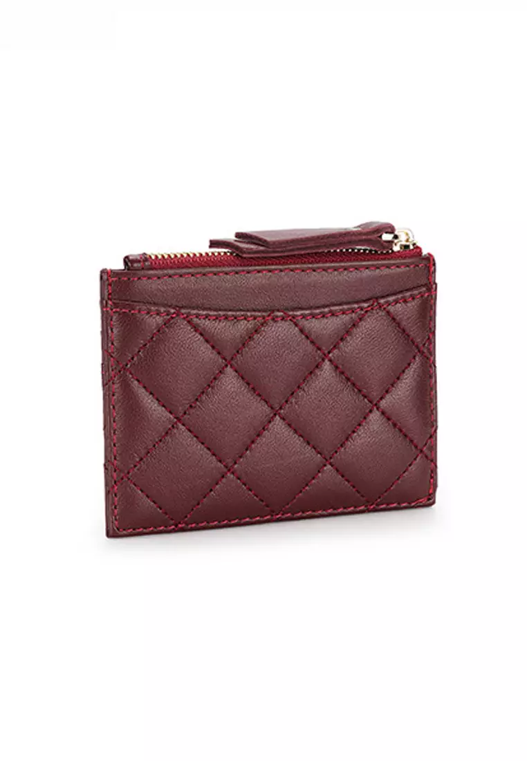 Quilted Sheepskin Card Holder Zip Purse JW YT-09