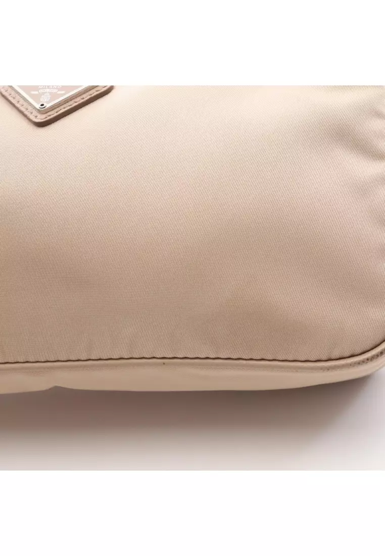 Pre-Loved Prada Re-Edition 2005 chain shoulder bag Nylon leather beige