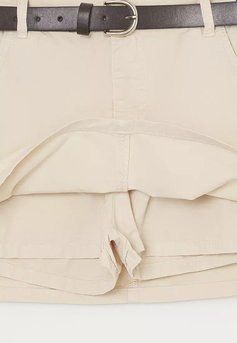 Beige Belt Low Waist Mini Denim Shorts Skirt Twoss25Sr00116