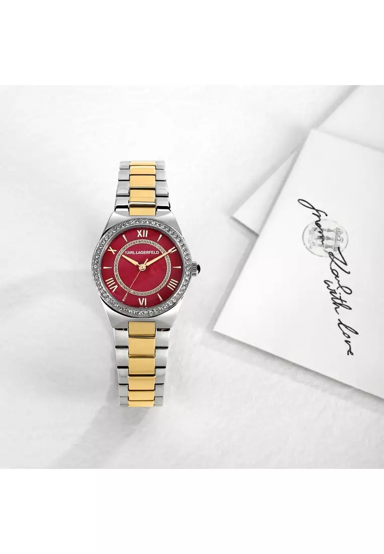 【2 Years Warranty】KARL LAGERFELD Hamburg Collection 30mm Women's Red Dial Quartz Watch R0553105503