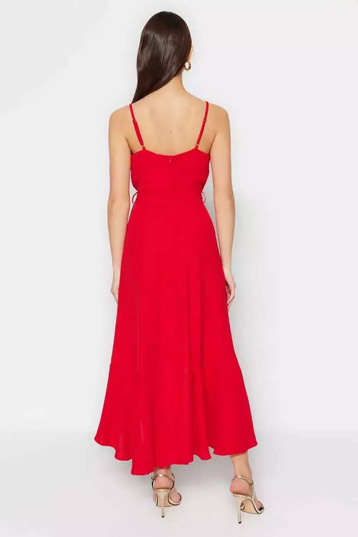 Belted Midi Ruffle Dress