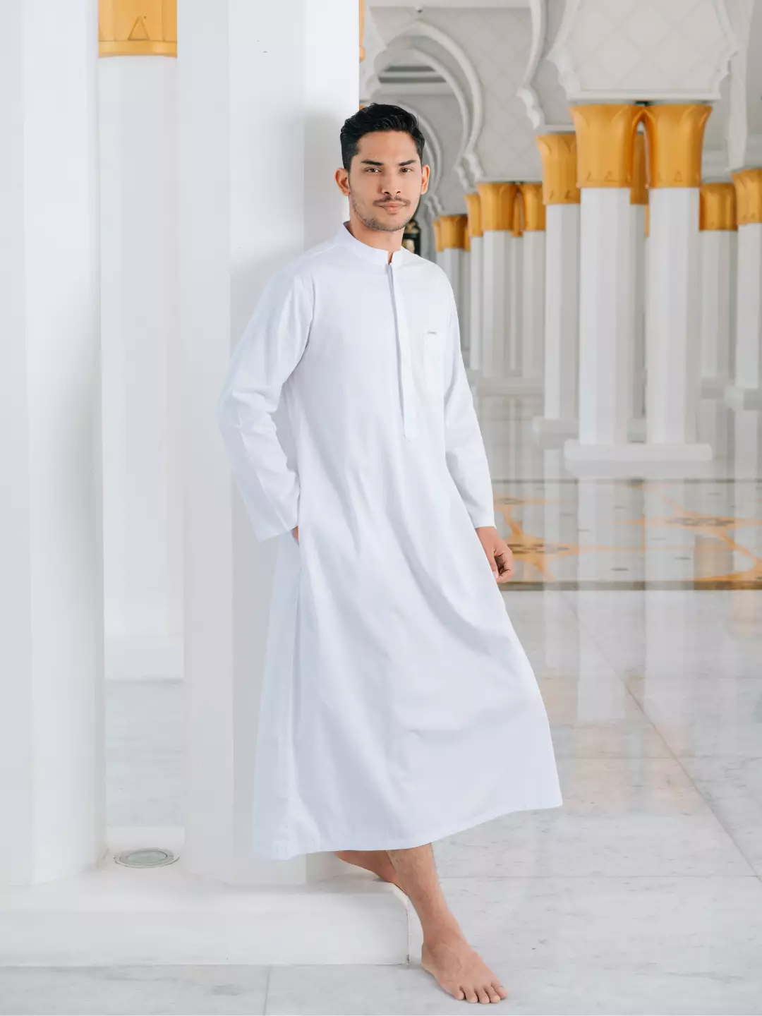 Adyatma Baju Koko Jubah Gamis Pria COTTON COMBED TWILL White Regular Fit Baju Muslim Pria Lengan Panjang