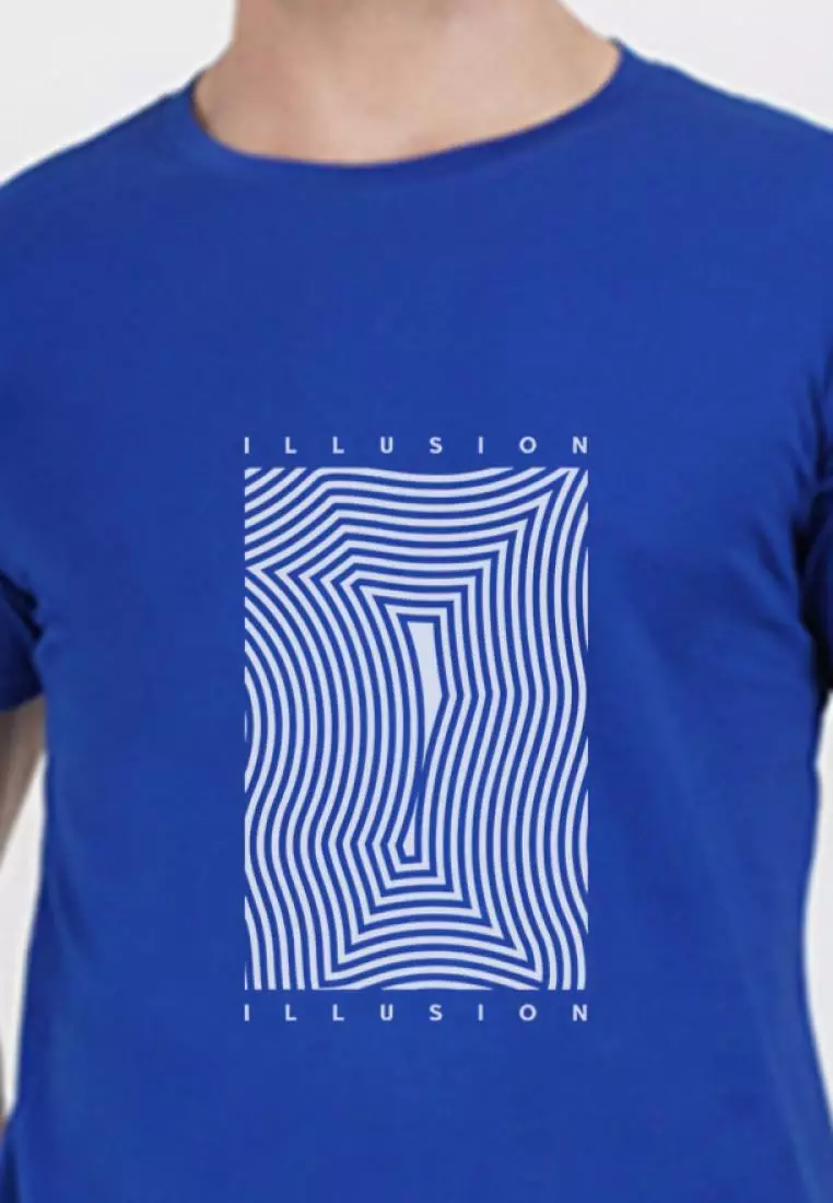 Circular Print Graphic Royal Blue Cotton Short Sleeve Regular Fit Tee