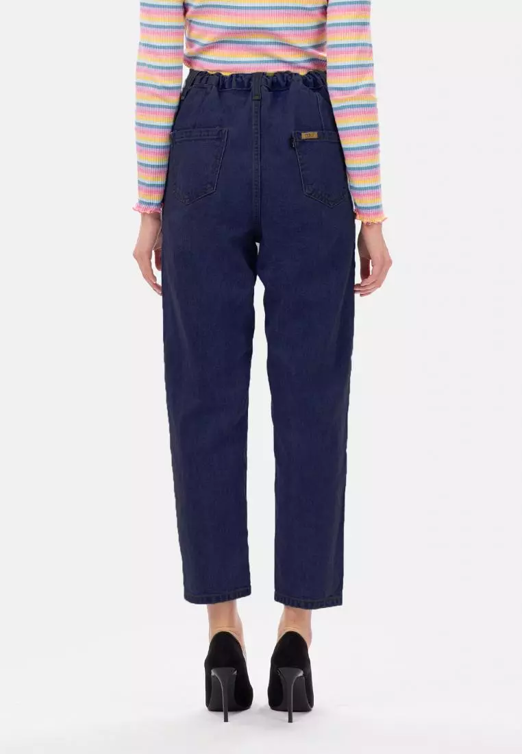 MKY New Boyfriend Jeans with Elastic Waist in Navy