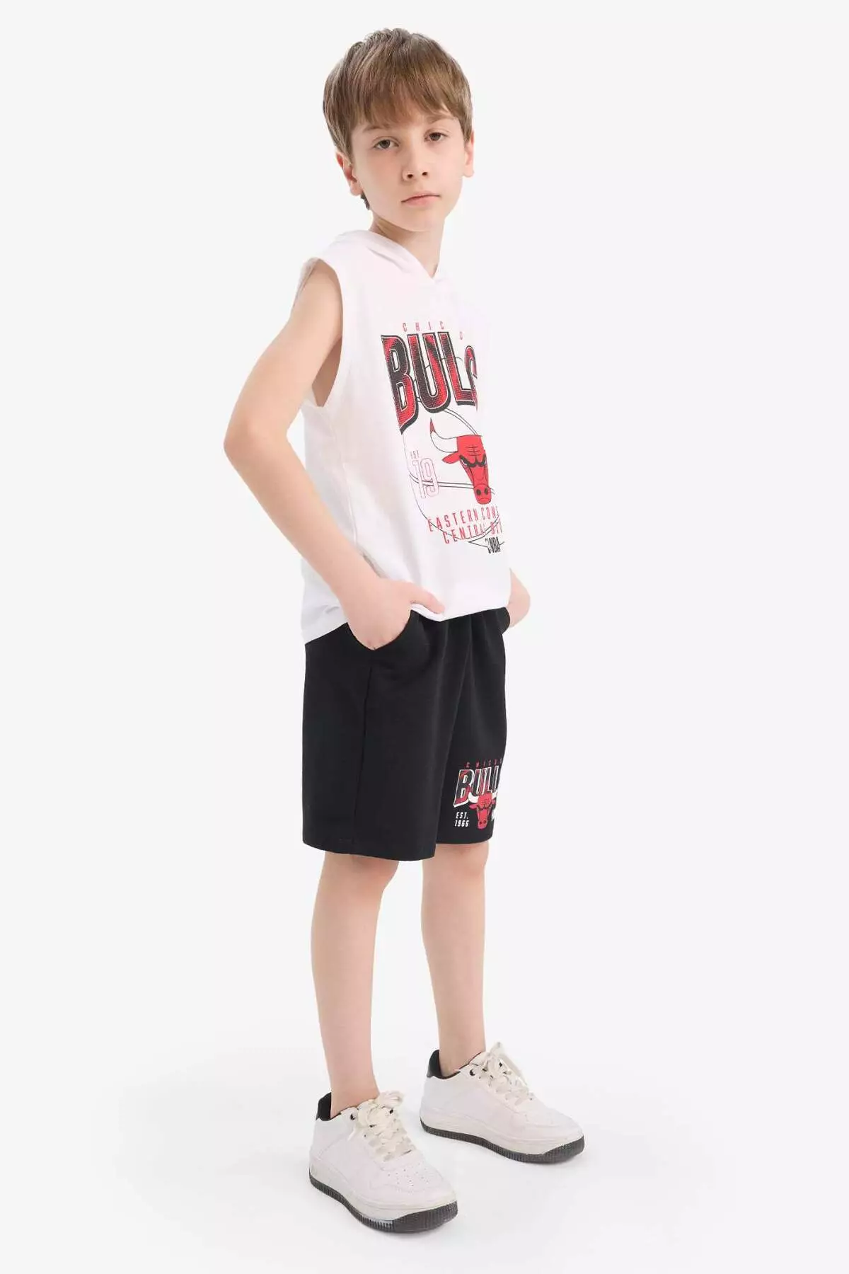 Boys Nba Chicago Bulls 2-Piece Set Hooded Sleeveless T-Shirt Elastic Waist Shorts E7104A825Hs