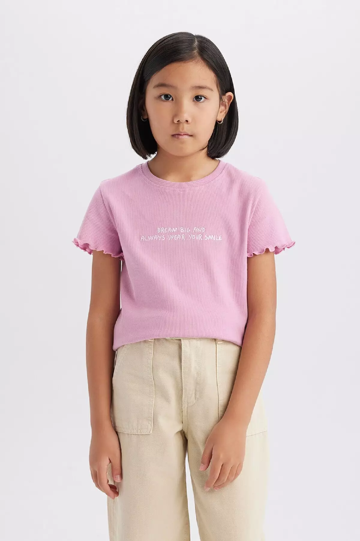 Girls' Short Sleeve T-Shirt - Crew Neck, Slim Fit, Printed Camisole B6689A825Sm