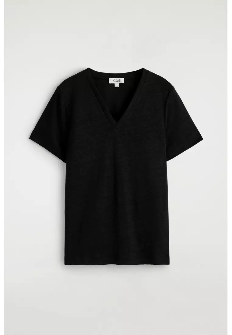 Buy COS V-NECK LINEN T-SHIRT 2026 Online | ZALORA