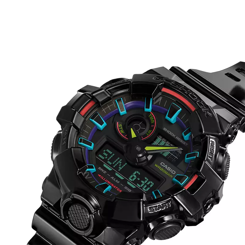Jam Tangan Pria Casio G-Shock GA-700RGB-1ADR Virtual Rainbow Digital Analog Dial Black Resin Band