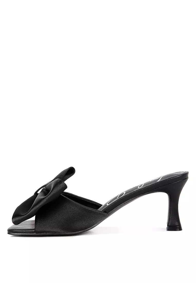 Buy London Rag Black Satin Bow Kitten Heel Sandals 2024 Online | ZALORA ...