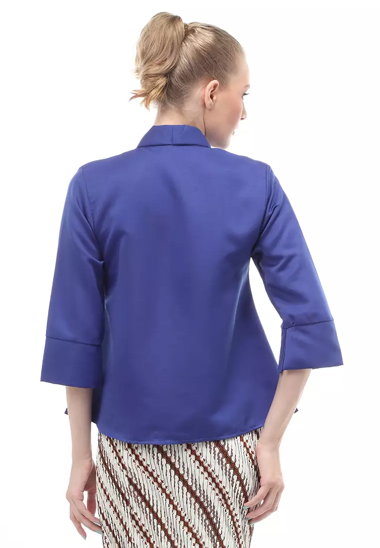 Elvia Kebaya Atasan Wanita Lengan Panjang Design Casual - Biru Benhur