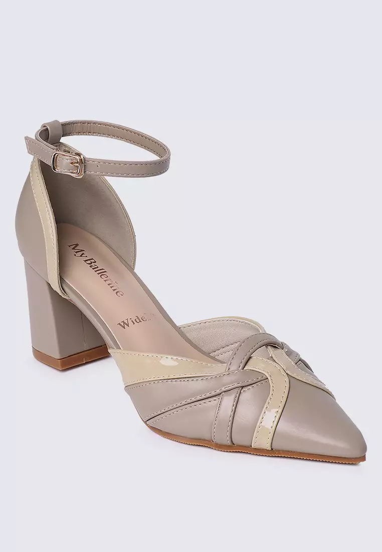 Aya WideFit Comfy Heels In Taupe