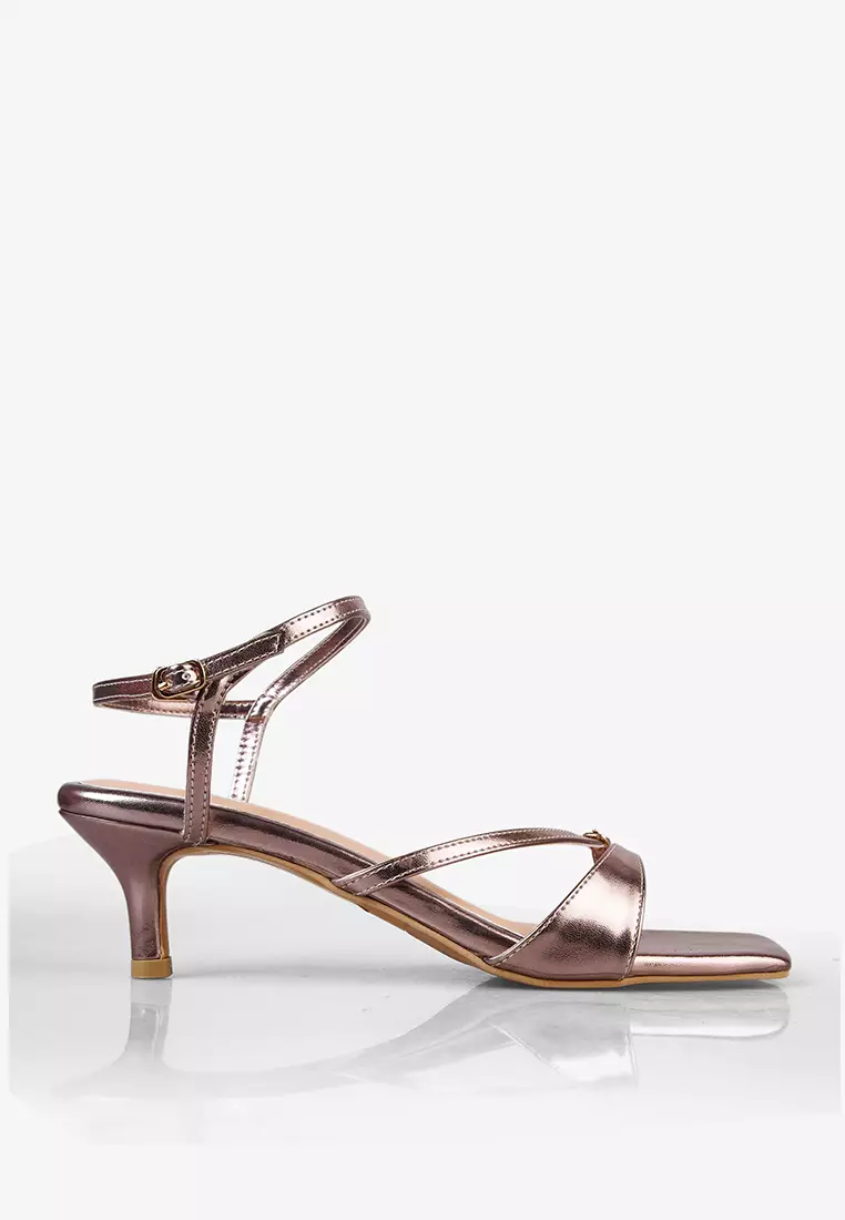 Calula Strappy Heels Metallic Heels in Cooper