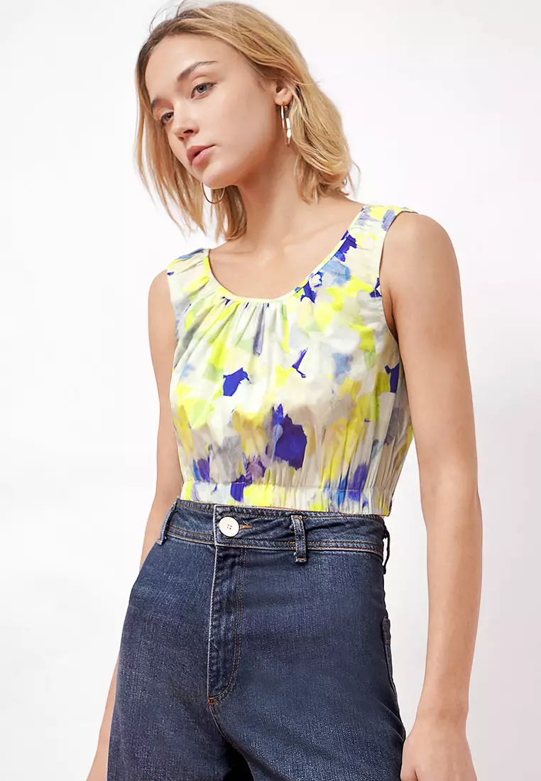 Crop top with elastic hem discount