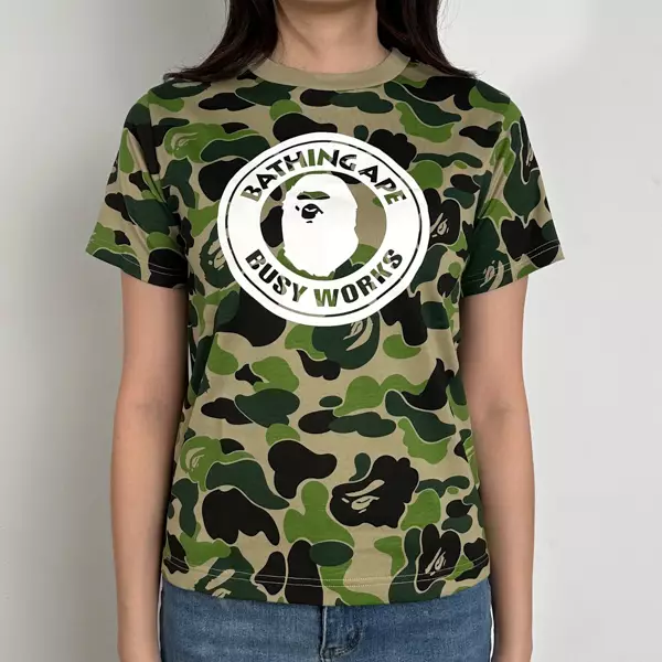 Kaos BAPE HEAD CIRCLE BUSY WORK WHITE FULL CAMO GREEN TSHIRT KIDS 100% ORIGINAL